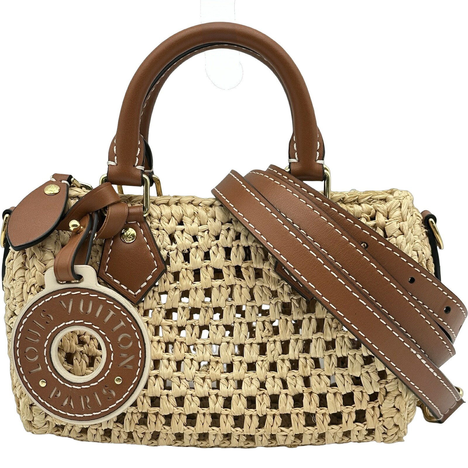 ルイ・ヴィトン LOUIS VUITTON ナノ・スピーディ M83525 ベージュ/ブラウン LVバイザプール ラフィア レディース ハンドバッグ【中古】｜OKURA（おお蔵）店