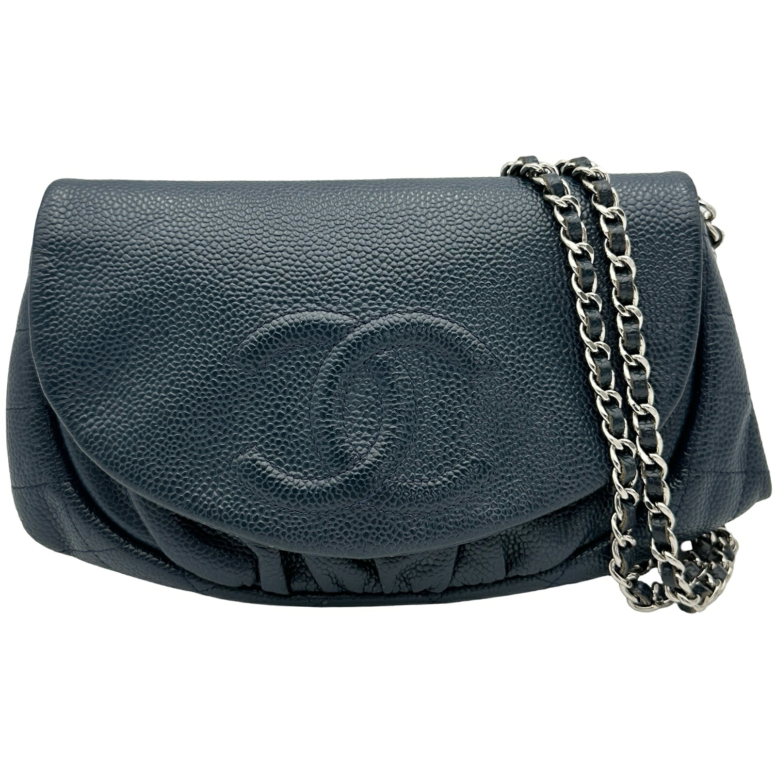 シャネル CHANEL ココマークハーフムーンチェーンウォレット A40033 ネイビー シルバー金具 キャビア レディース ショルダーバッグ【中古】｜OKURA（おお蔵）店