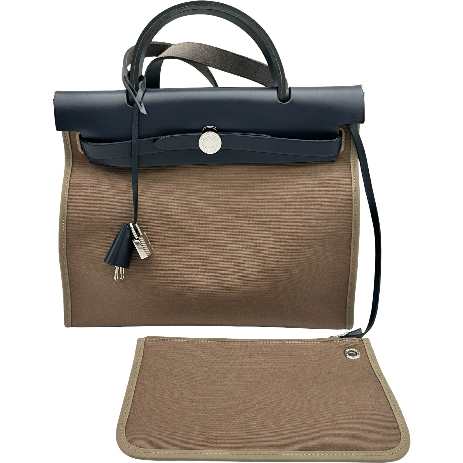 エルメス HERMES エールジップPM C刻印 ブラウン シルバー金具 トワル レディース ハンドバッグ【中古】｜OKURA（おお蔵）店