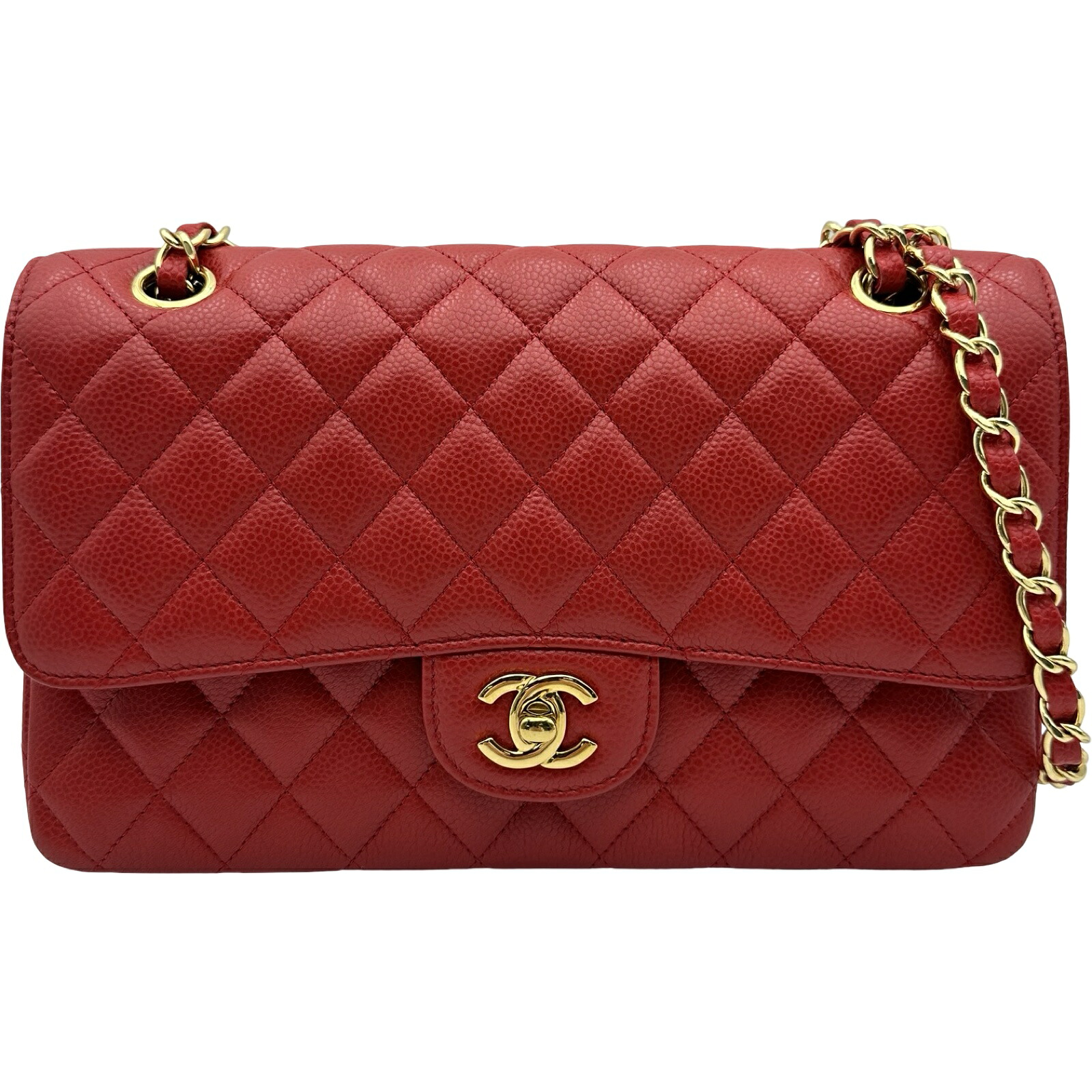シャネル CHANEL マトラッセ25 A01112 31番台 レッド ゴールド金具 キャビアスキン レディース ショルダーバッグ【中古】|OKURA(おお蔵)店