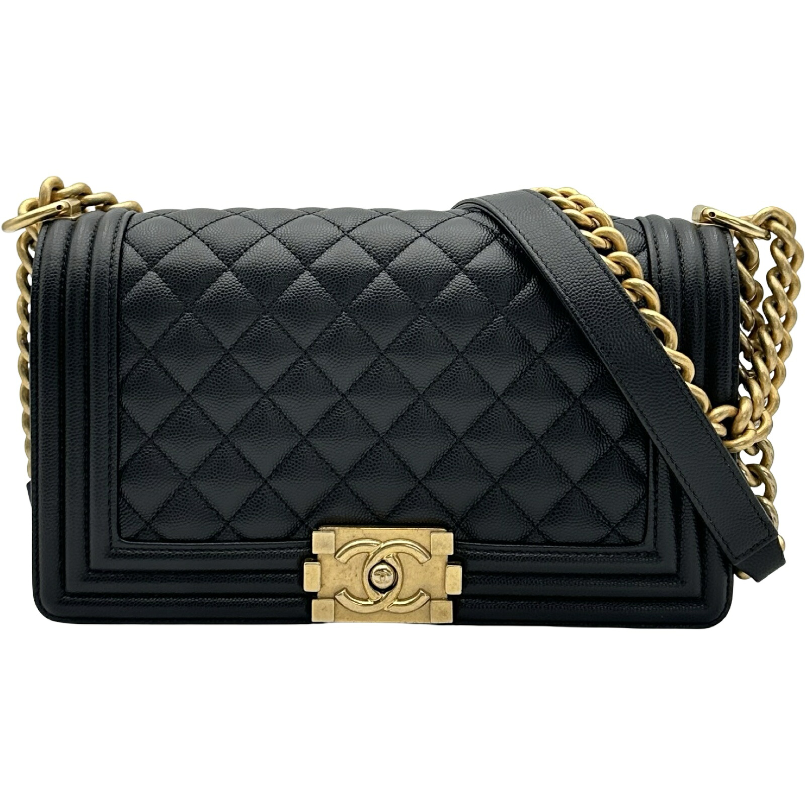 シャネル CHANEL ボーイシャネル A67086 ブラック ゴールド金具 キャビアスキン レディース ショルダーバッグ【中古】｜OKURA（おお蔵）店