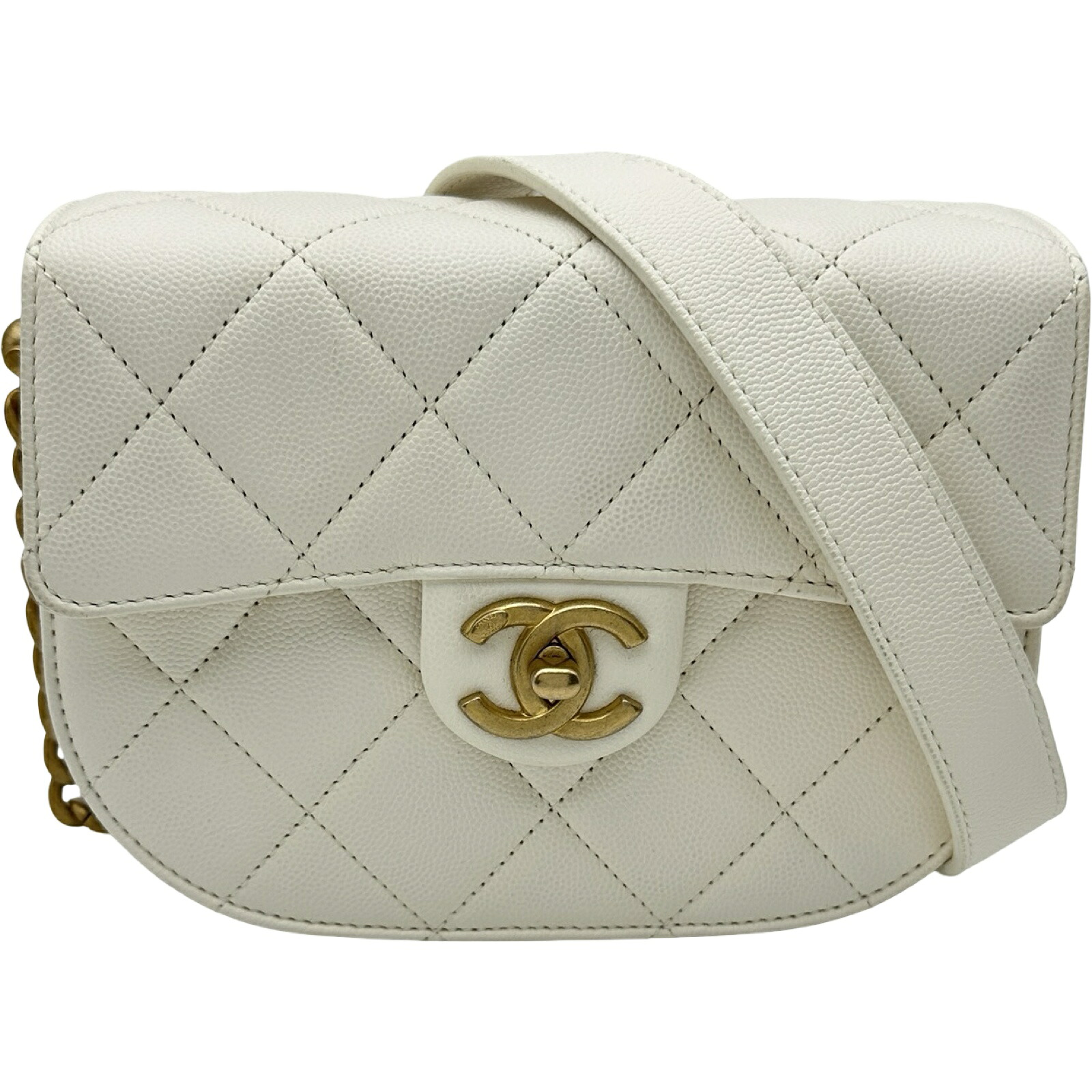 シャネル CHANEL マトラッセチェーンショルダーバッグ AS2484 ホワイト ゴールド金具 キャビアスキン レディース ショルダーバッグ【中古】|OKURA(おお蔵)店
