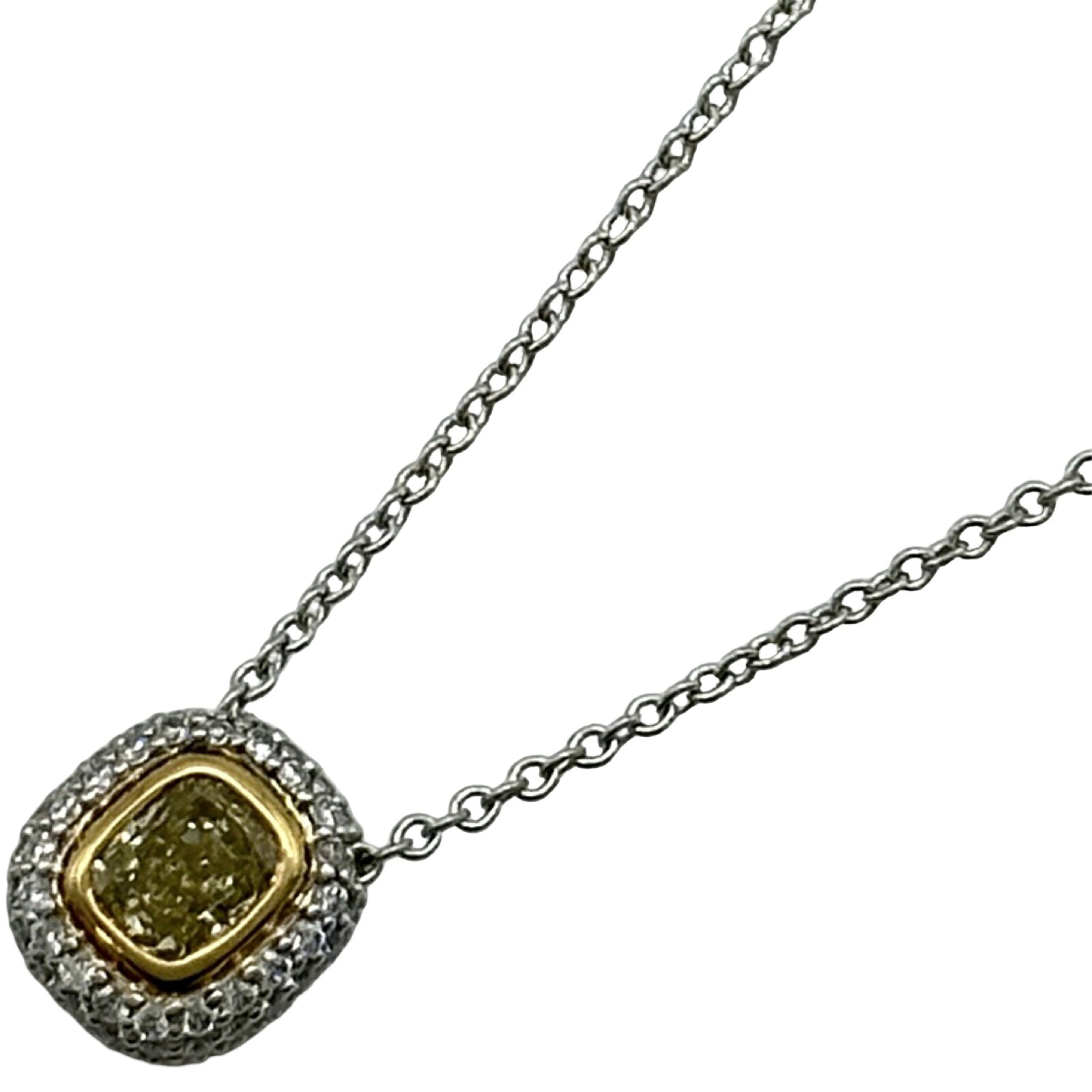 ティファニー TIFFANY&CO ビゼットネックレス ホワイトゴールド/プラチナ Pt950/750 イエローダイヤモンド ダイヤモンド ジュエリー【中古】|OKURA(おお蔵)店
