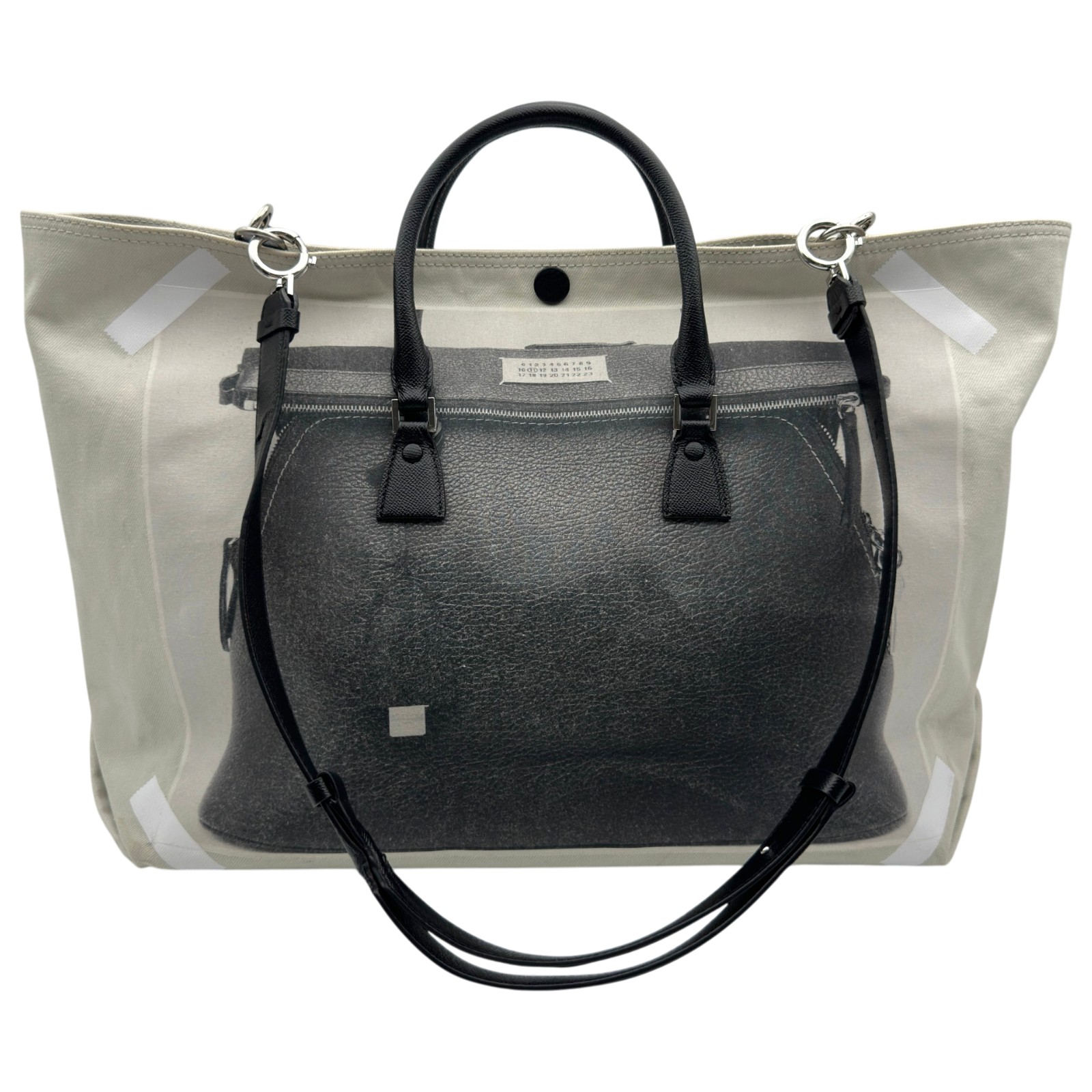 メゾン マルジェラ Maison Margiela トロンプルイユ 5ACプリント トートバッグ SB3WC001 ホワイト キャンバス/レザー ユニセックス ハンドバッグ【中古】|OKURA(おお蔵)店