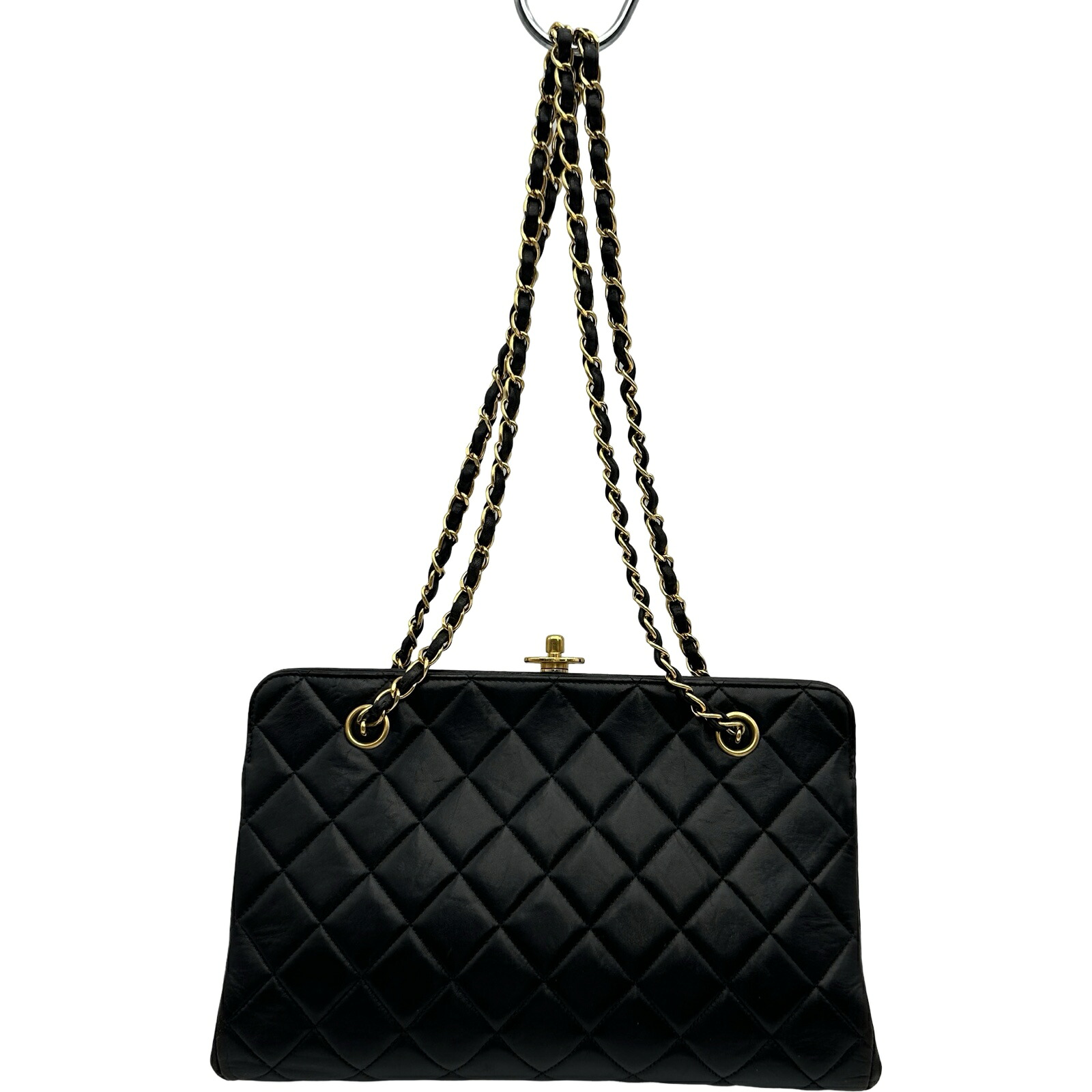 シャネル CHANEL ターンロックガマ口チェーンショルダー 4番台 ブラック ゴールド金具 ラム レディース ショルダーバッグ【中古】|OKURA(おお蔵)店