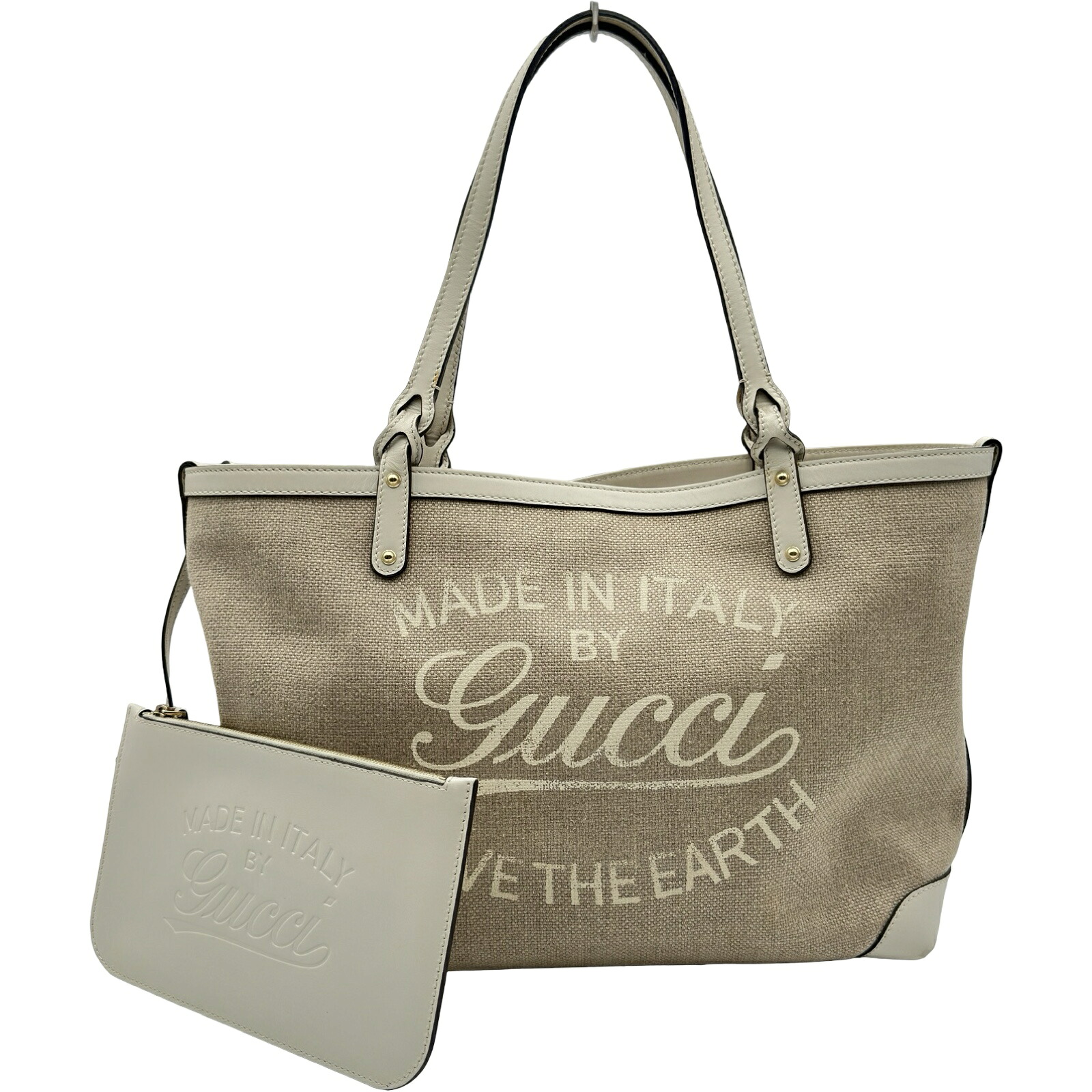 グッチ GUCCI ロゴトートバッグ 247209 ベージュ/ホワイト リネン レディース ショルダーバッグ【中古】｜OKURA（おお蔵）店 53,400円