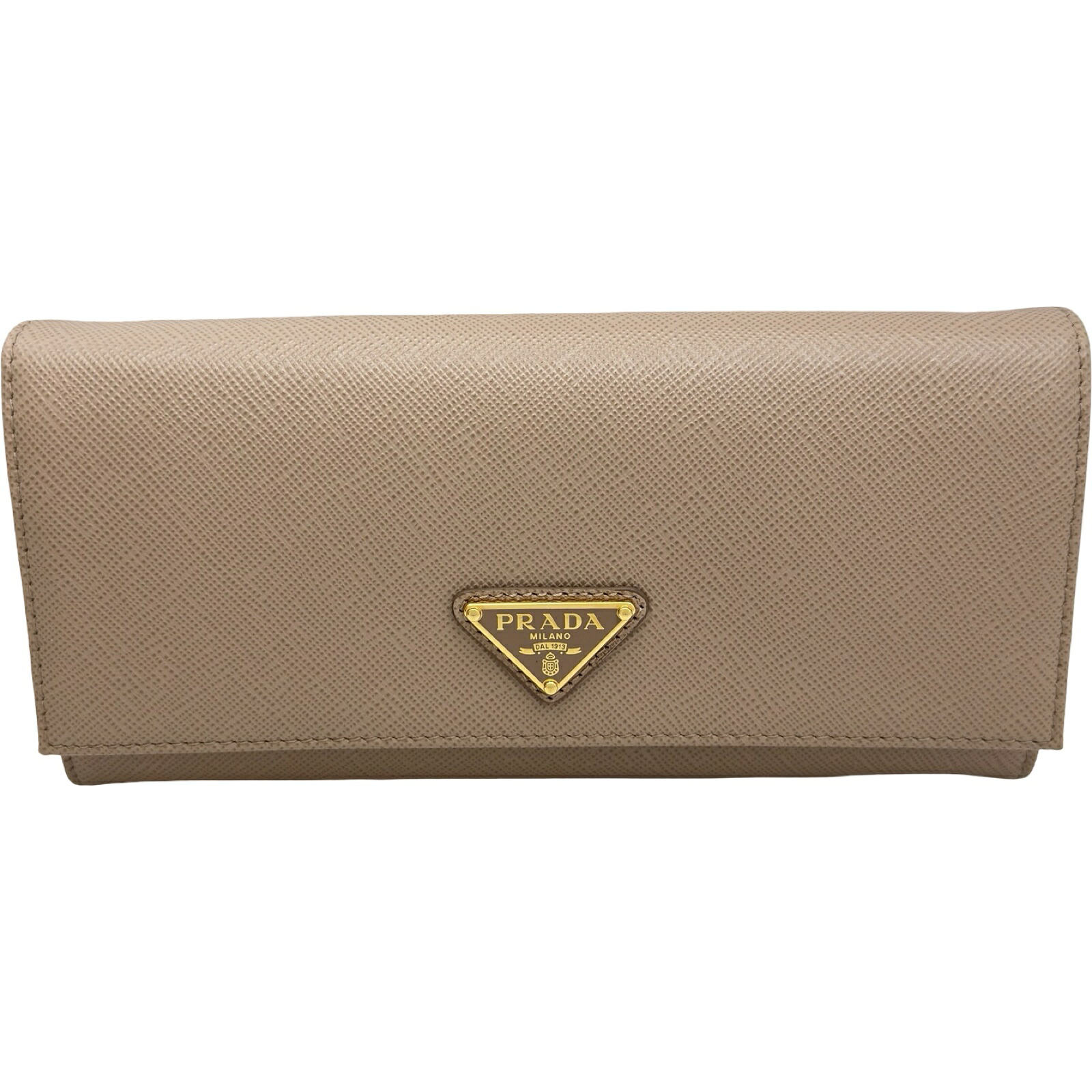 プラダ PRADA トライアングルロゴ二つ折り長財布 1MH132 ベージュ ゴールド金具 サフィアーノ レディース 長財布【中古】|OKURA(おお蔵)店