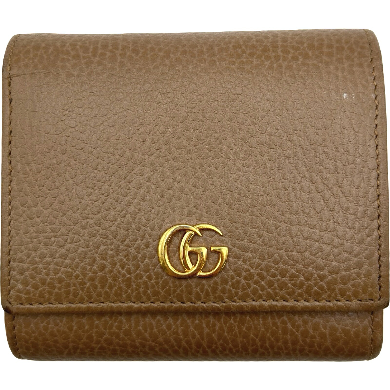 グッチ GUCCI ダブルGミディアムウォレット 598587 ベージュ ゴールド金具 レザー レディース 二つ折り財布【中古】｜OKURA（おお蔵）店