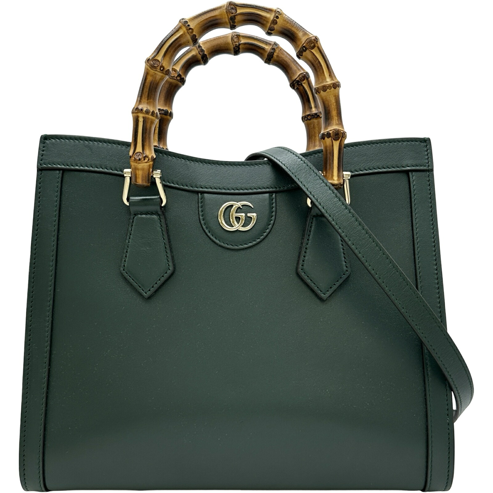 グッチ GUCCI ダイアナミディアムトートバッグ 853226 グリーン/ゴールド金具 レザー レディース トートバッグ【中古】|OKURA(おお蔵)店