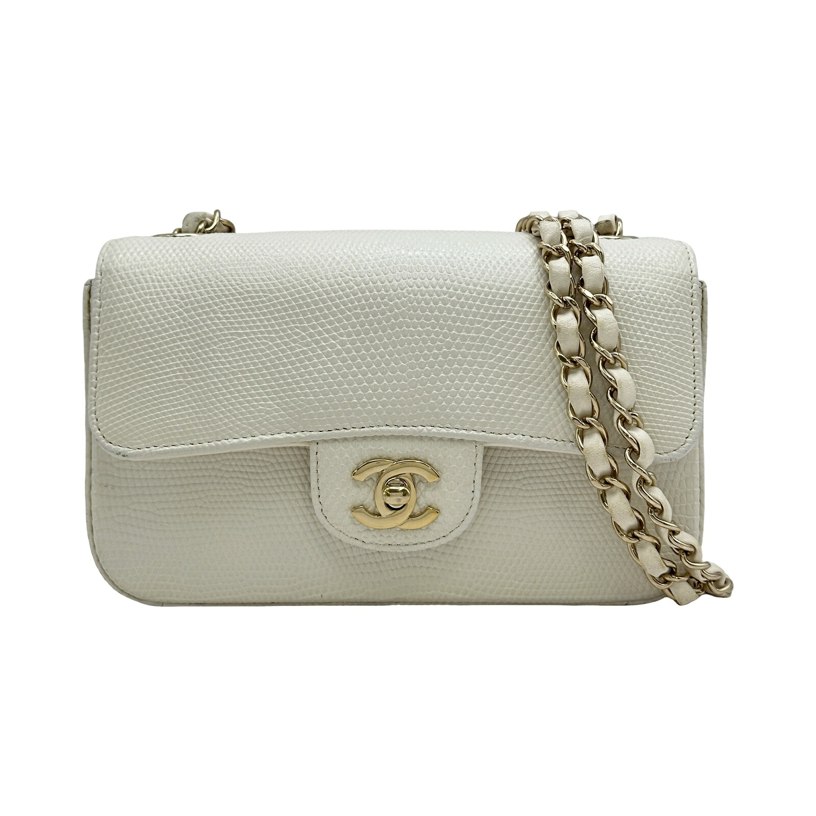 シャネル CHANEL ミニマトラッセ20 26番台 ホワイト/ゴールド金具 リザード レディース ショルダーバッグ【中古】|OKURA(おお蔵)店