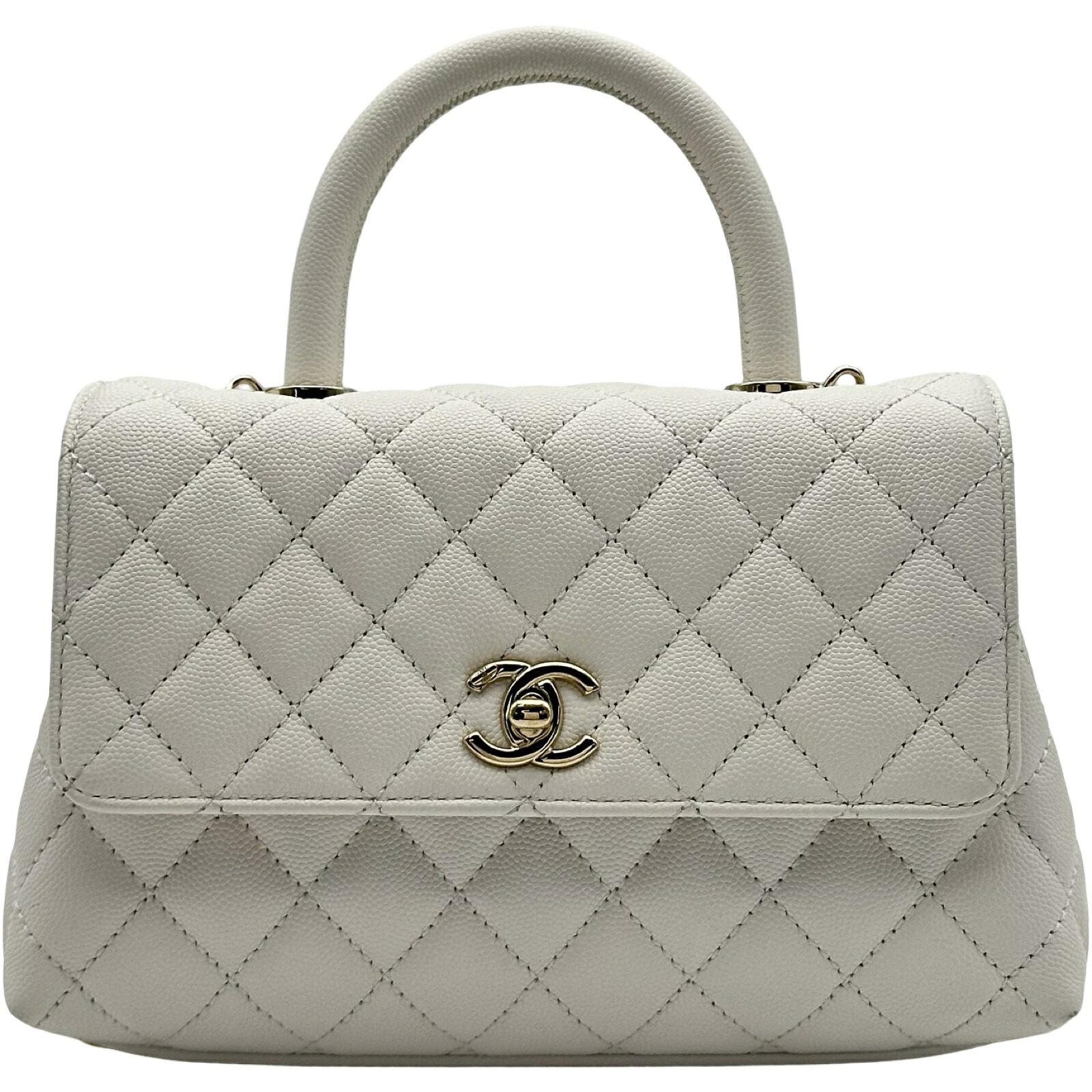 シャネル CHANEL ココハンドルXS A92990 ホワイト ゴールド金具 キャビアスキン レディース ハンドバッグ【中古】|OKURA(おお蔵)店