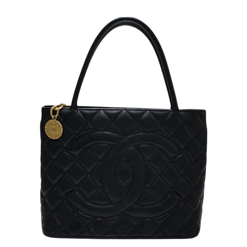 シャネル CHANEL 復刻トート A01804 ブラック、ゴールド金具 キャビアスキン　 レディース ハンドバッグ【中古】｜OKURA（おお蔵）店
