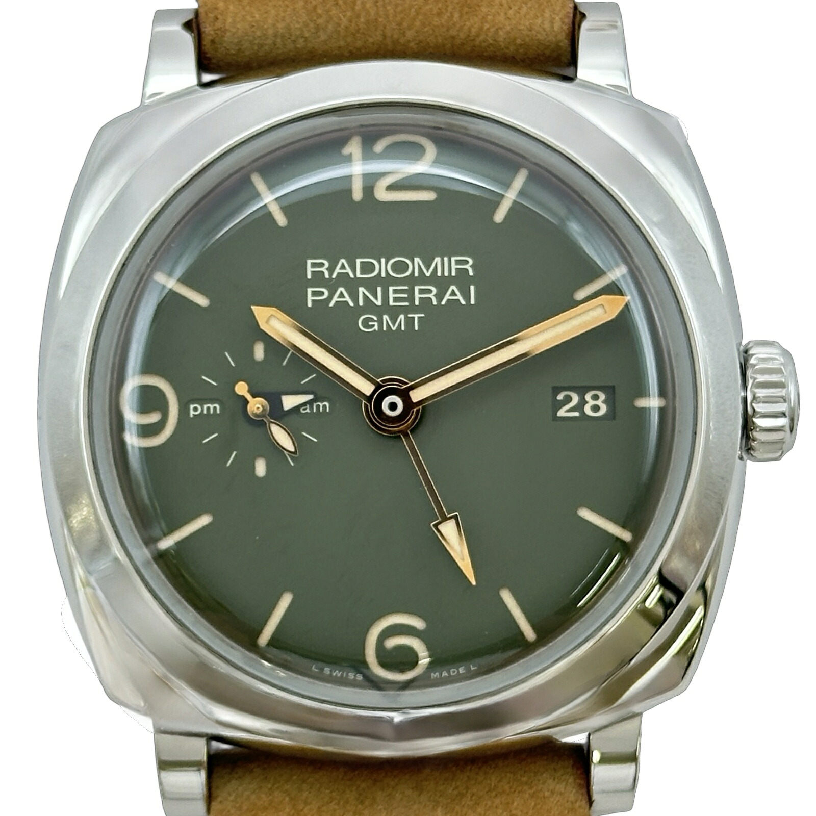 パネライ PANERAI ラジオミールGMT3デイズ PAM00998 グリーン ステンレススチール 自動巻き メンズ 腕時計【中古】｜OKURA（おお蔵）店