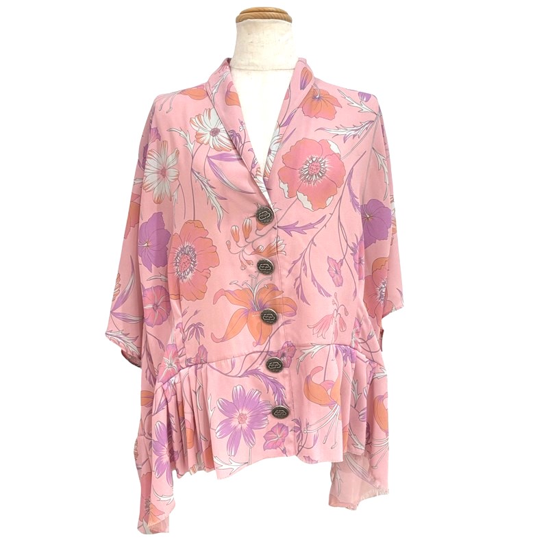 バレンシアガ BALENCIAGA BBボタン花柄ブラウス 675417 ピンク ポリエステル レディース ブラウス【中古】｜OKURA（おお蔵）店
