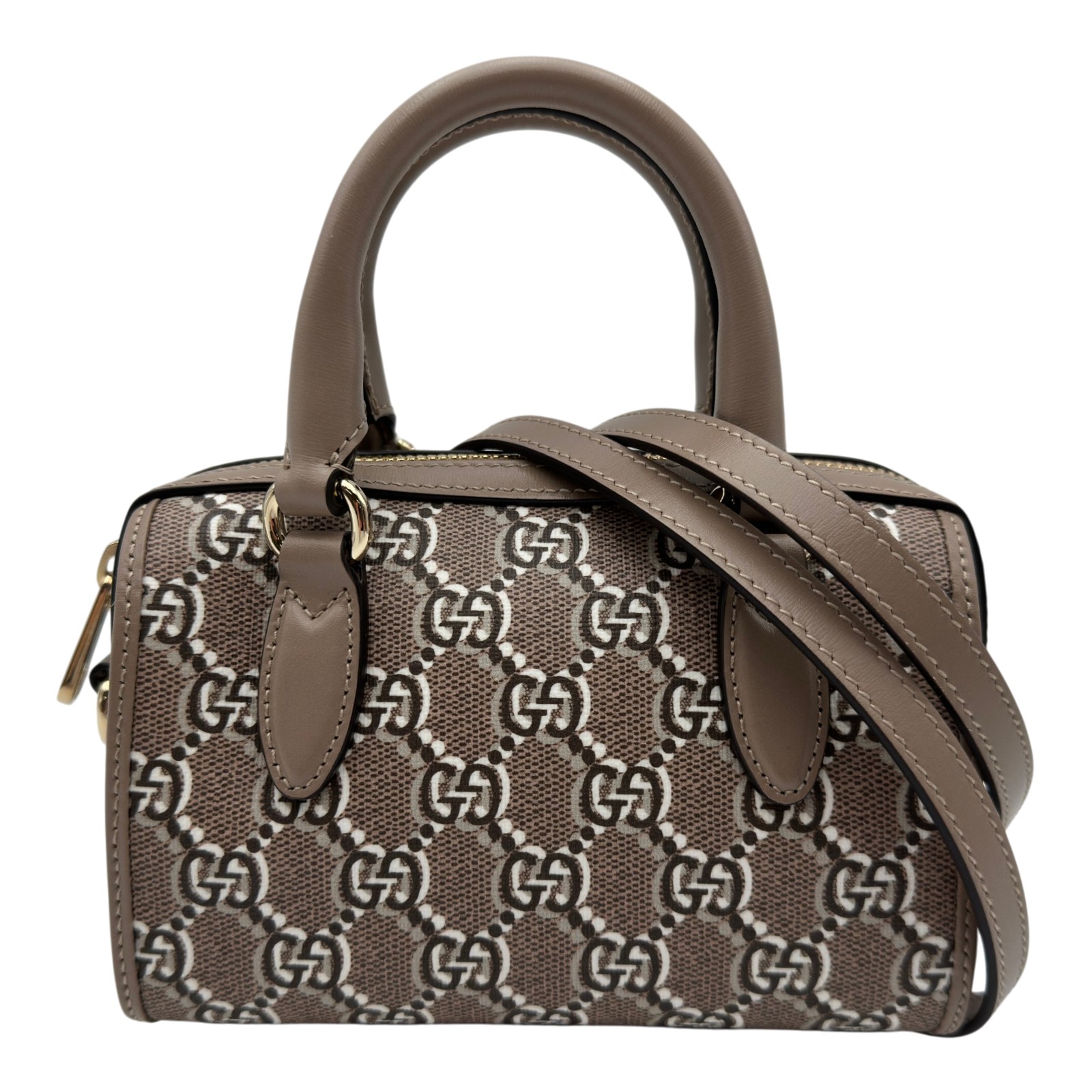 グッチ GUCCI スーパーミニボストンバッグ 795054 ベージュ GGシャドウキャンバス/レザー レディース ショルダーバッグ【中古】｜OKURA（おお蔵）店