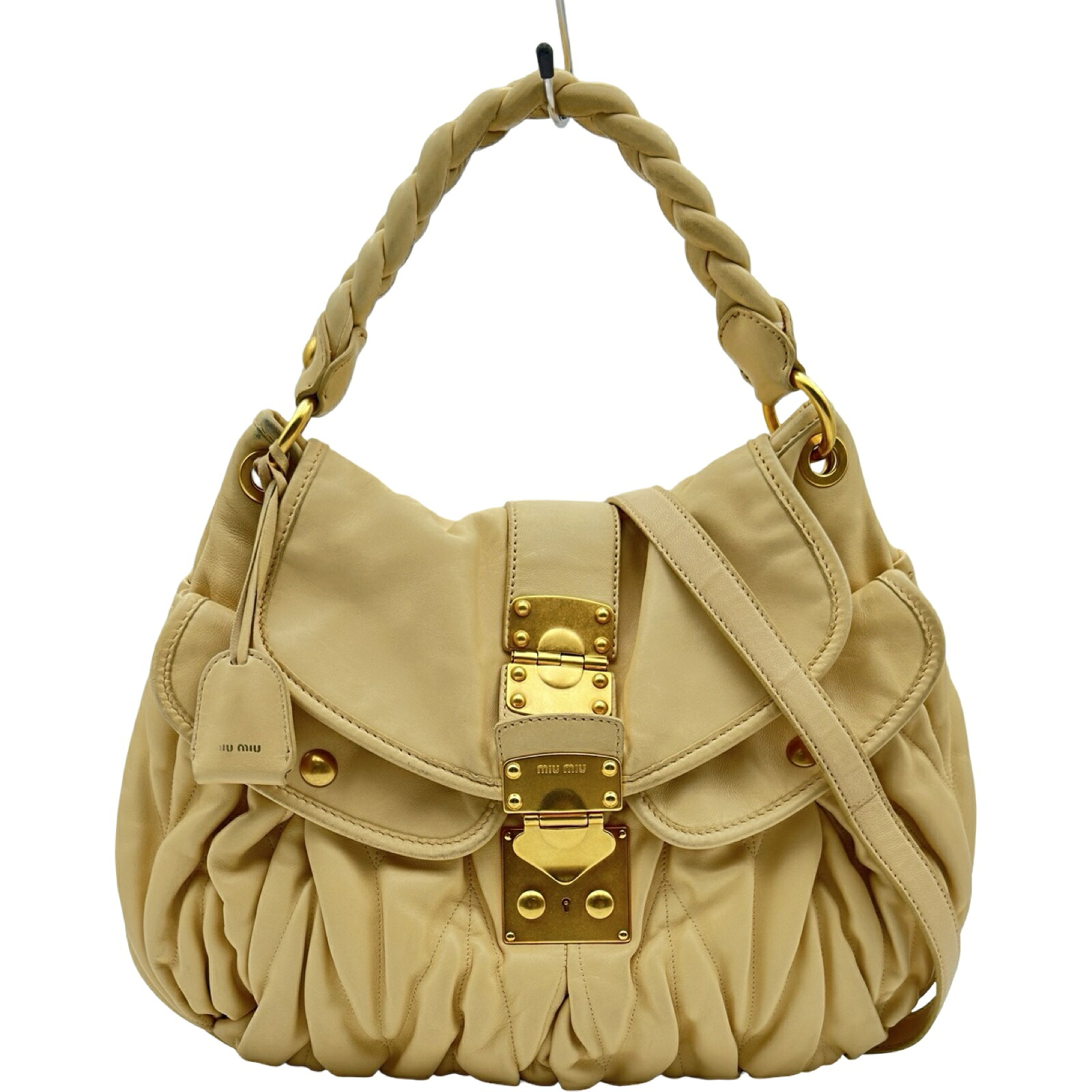 ミュウミュウ miu miu マテラッセ ハンドバッグ ベージュ レザー レディース ショルダーバッグ【中古】｜OKURA（おお蔵）店