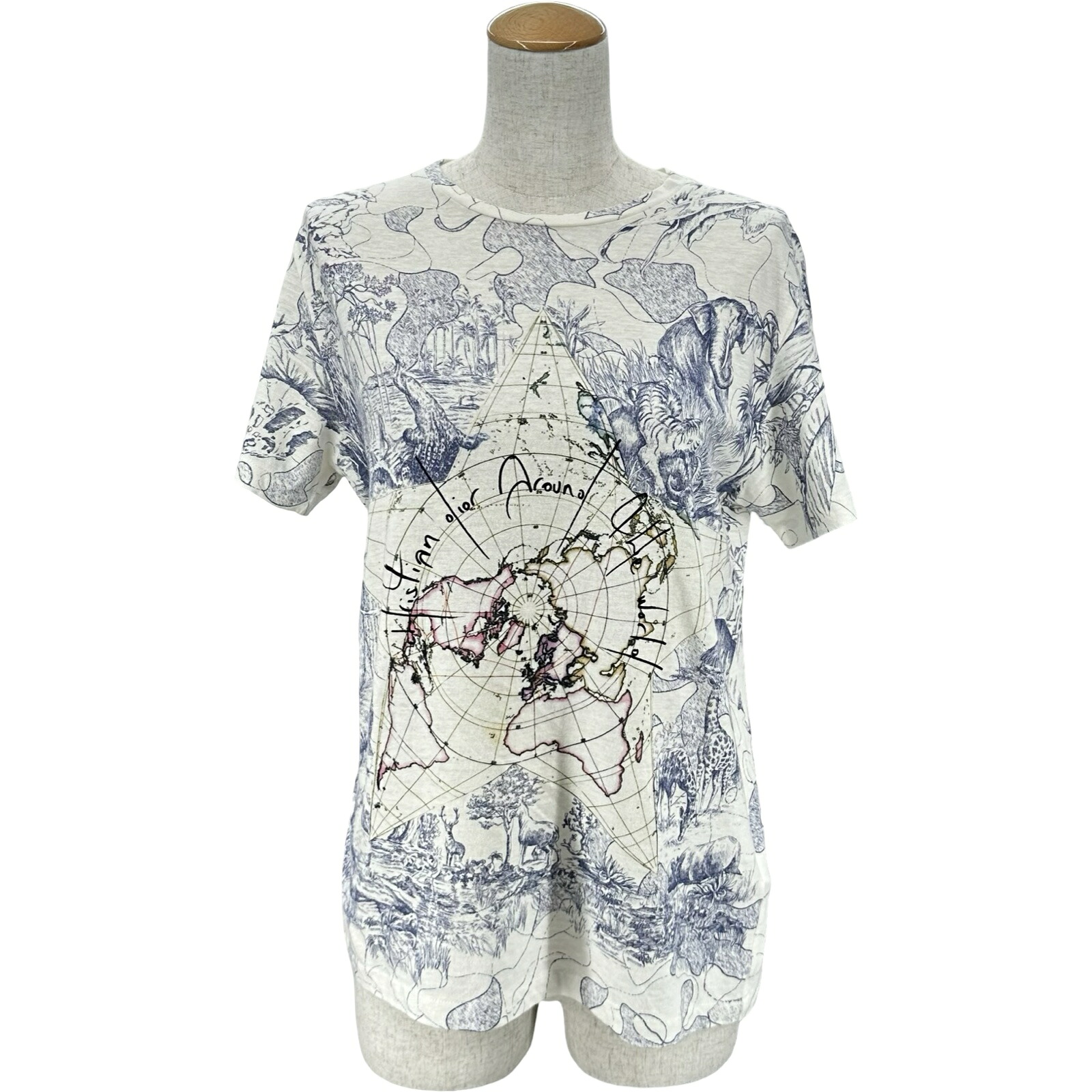 クリスチャン・ディオール Christian Dior Around the World 半袖Tシャツ 043T03PR446 ホワイト コットン レディース 半袖Ｔシャツ【中古】｜OKURA（おお蔵）店