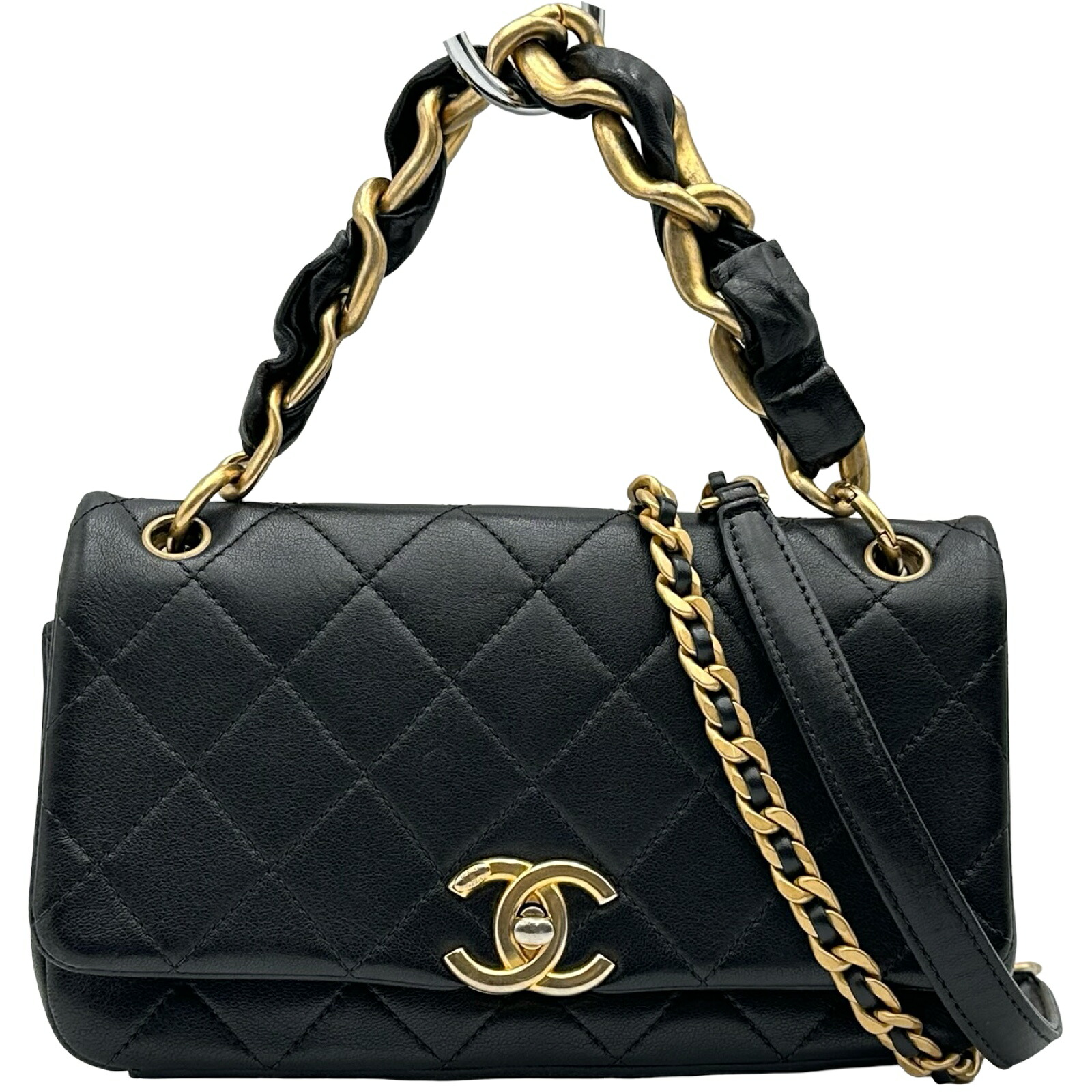 シャネル CHANEL マトラッセ2WAYフラップチェーンショルダー 30番台 ブラック ゴールド金具 カーフスキン レディース ショルダーバッグ【中古】|OKURA(おお蔵)店