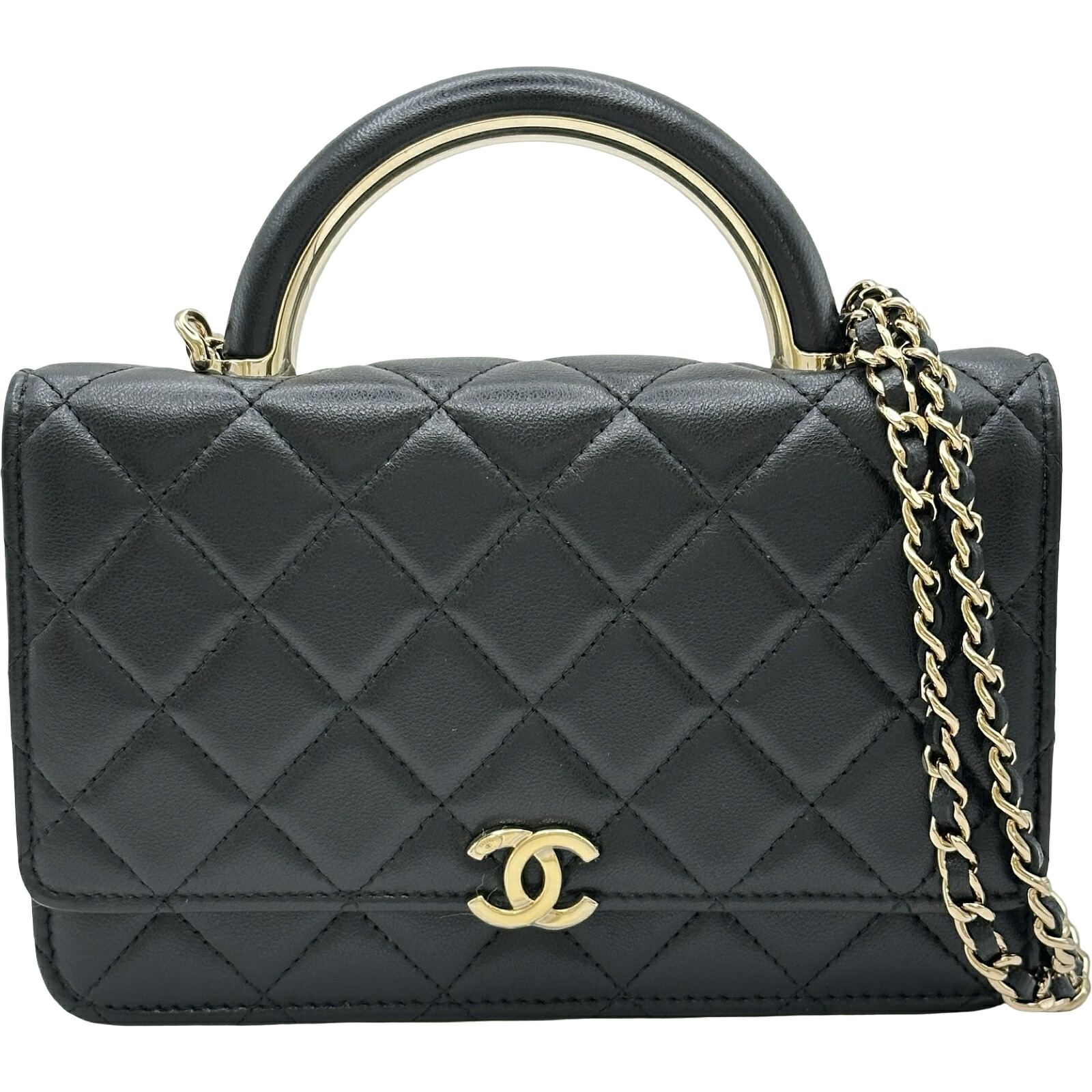 シャネル CHANEL マトラッセトップハンドルチェーンウォレット ブラック ゴールド金具 ラムスキン レディース ショルダーバッグ【中古】|OKURA(おお蔵)店