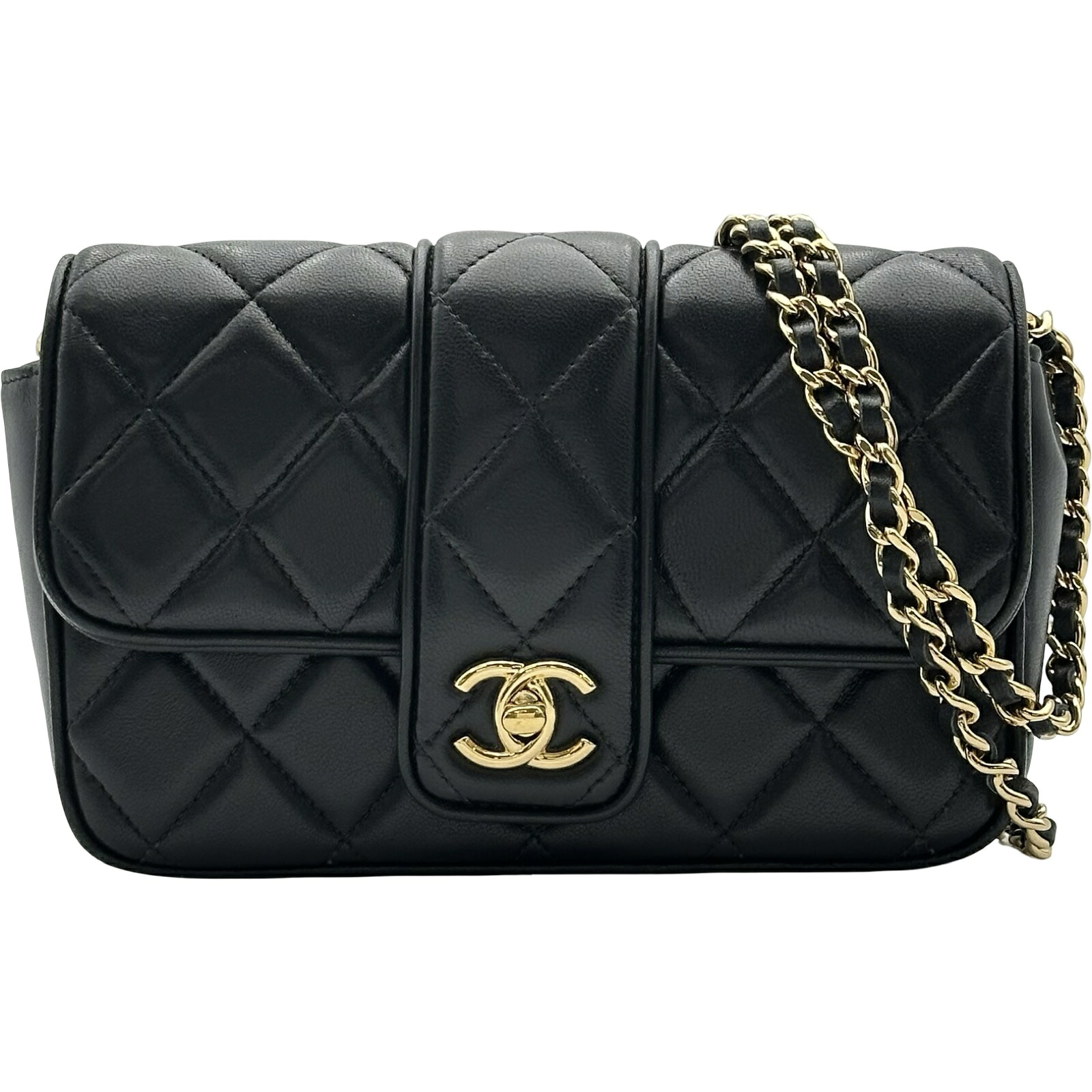 シャネル CHANEL チェーンポシェット ブラック ゴールド金具 ラムスキン レディース ショルダーバッグ【中古】|OKURA(おお蔵)店