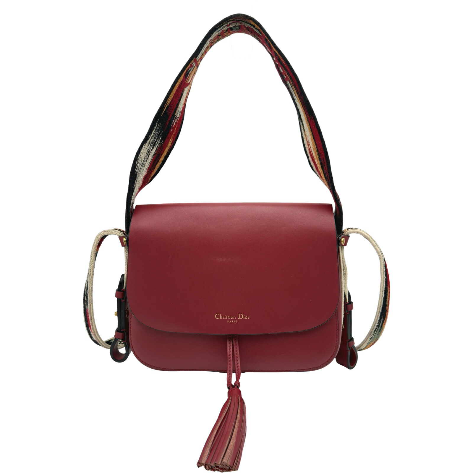 クリスチャン・ディオール Christian Dior ロゴダブルハンドルタッセルショルダーバッグ レッド ゴールド金具 レザー レディース ショルダーバッグ【中古】|OKURA(おお蔵)店