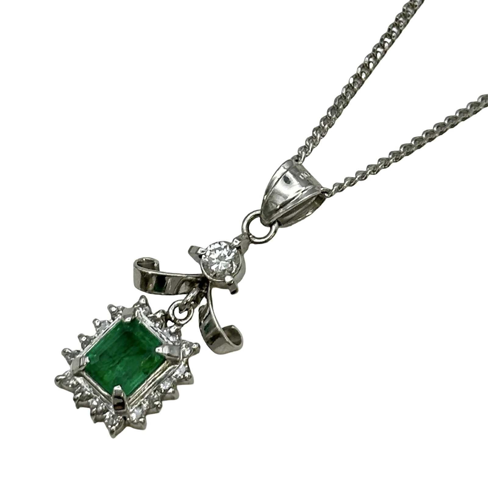 エメラルド/ダイヤネックレス プラチナ Pt850/Pt900 エメラルド ダイヤモンド ジュエリー【中古】｜OKURA（おお蔵）店