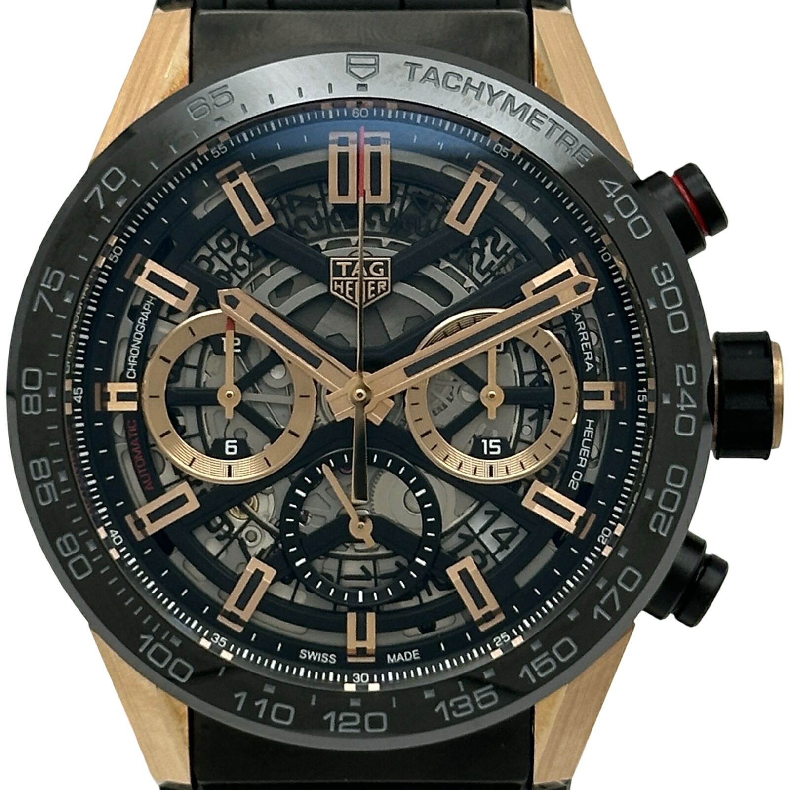 タグ・ホイヤー TAG HEUER カレラ キャリバーホイヤー02 クロノグラフ CBG2050.FC6426 ブラック ステンレススチール/ピンクゴールド 自動巻き メンズ 腕時計【中古】｜OKURA（おお蔵）店