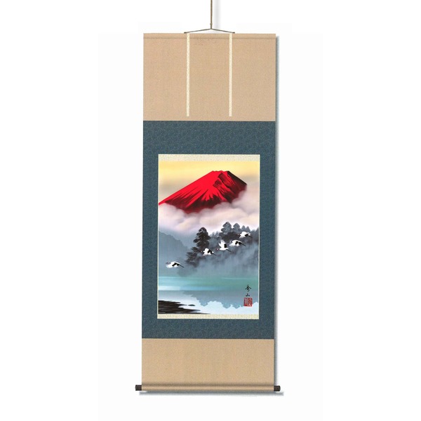 掛け軸 〔鈴村秀山 尺三 紅峰清風〕 長さ約1754ｍｍ 画寸/997×336mm 桐箱入り 日本製 掛け軸 鈴村秀山 尺三 紅峰清風 長さ約1754ｍｍ 画寸 997×336mm 化粧