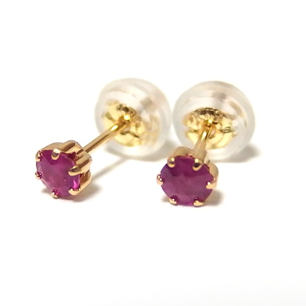 最新人気 ピアス ルビー K18 イエローゴールド 7月 誕生石 シリコン製ダブルロックキャッチ 無料長期保証 Tforma Lt
