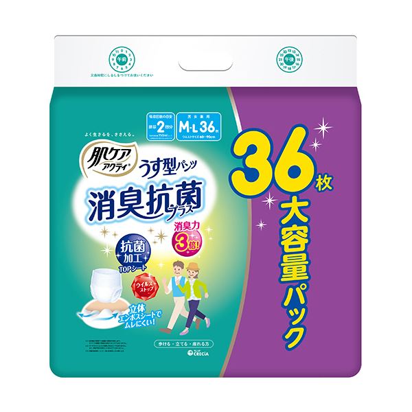 日本製紙クレシア 肌ケア 素晴らしい アクティうす型パンツ 消臭抗菌プラス M-L 新しい到着 72枚：36枚×2パック 1セット