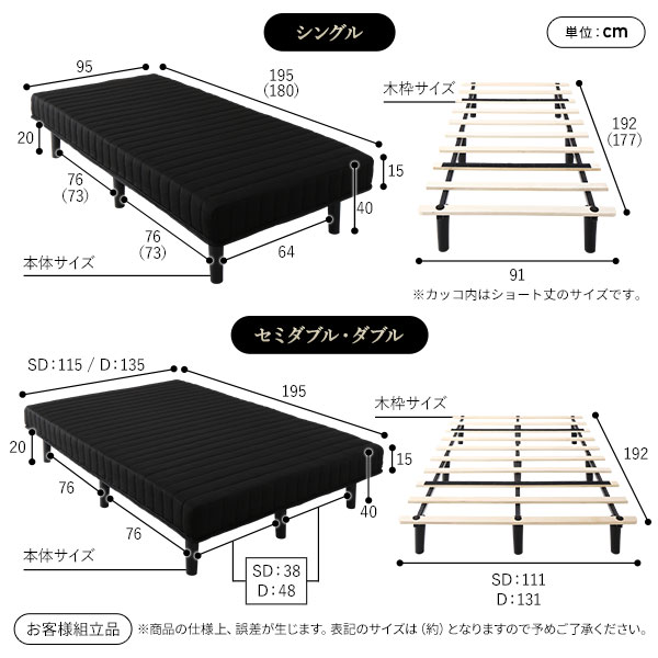 ベッド 脚付きマットレス ホワイト 20cm 梱包 マットレスベッド