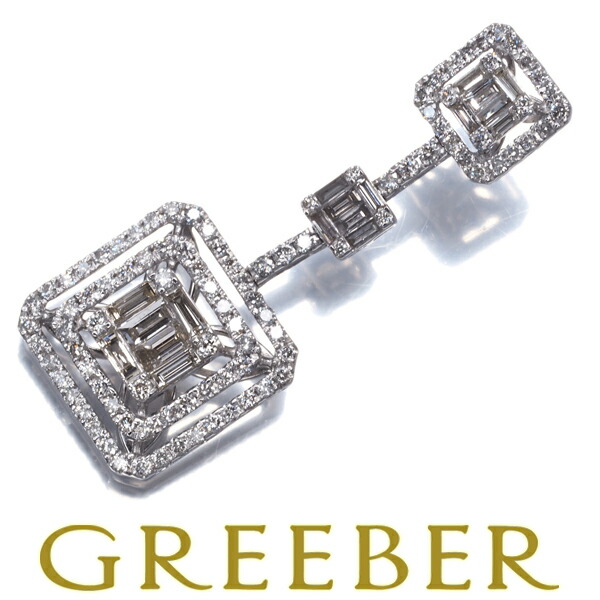 ダイヤ ダイヤモンド 1.15ct バゲット 2種カット スクエア クラシック ペンダント トップ K18WG Pendant【中古】GENJ