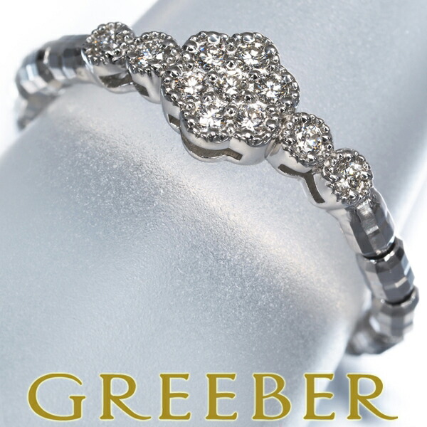 ダイヤ ダイヤモンド 0.13ct フラワー ミルグレイン フリーサイズ リング Pt950/ワイヤー Ring 指輪 【中古】GENJ
