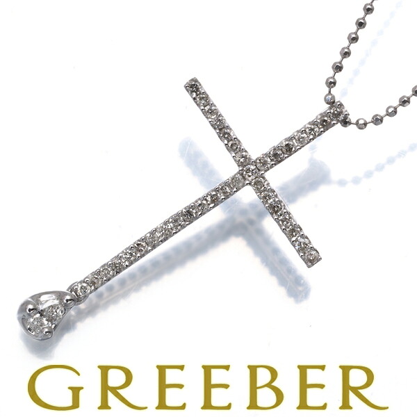 ダイヤ ダイヤモンド 0.40ct クロス ペアシェイプカット ネックレス K18WG Necklace【中古】GENJ 大幅値下げ品|グリーバー