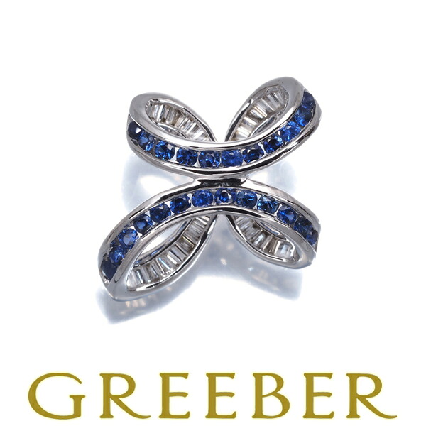 ★ポイント5倍対象商品★GSTV ペンダント トップ サファイア 0.30ct ダイヤ ダイヤモンド 0.14ct クロス テーパーカット K18WG Pendant【中古】BLJ/GENJ