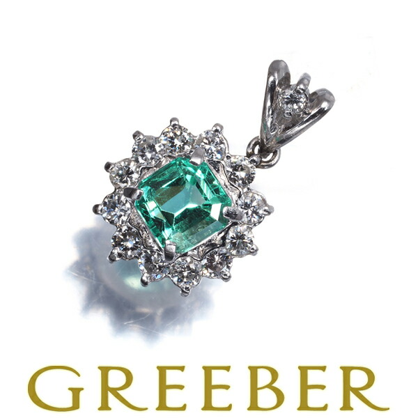エメラルド 0.83ct ダイヤ ダイヤモンド 0.39ct フラワー ペンダント トップ Pt900 ソーティング Pendant【中古】GENJ｜グリーバー