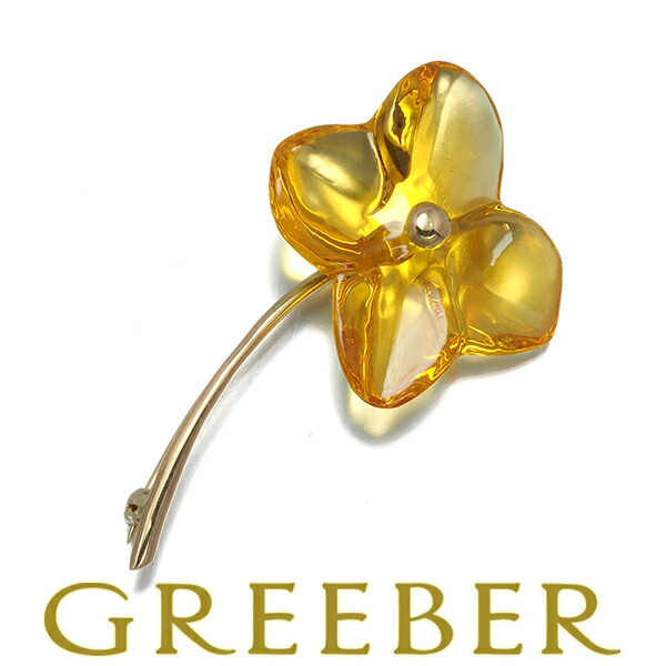 バカラ ブローチ クリスタルガラス オルテンシア フラワー イエロー K18YG Brooch【中古】BLJ/GENJ