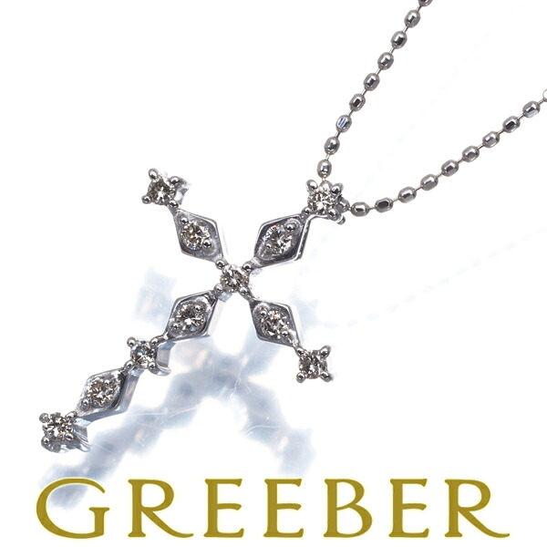 ダイヤ ダイヤモンド 0.16ct クロス ネックレス K18WG Necklace【中古】GENJ