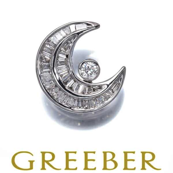 ★ポイント5倍対象商品★ダイヤ ダイヤモンド ムーン テーパー 2種カット ペンダント トップ K18WG Pendant【中古】GENJ