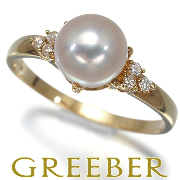 TASAKI タサキ リング パール 真珠 7.6mm ダイヤ ダイヤモンド 0.08ct 16号 K18YG Pearl Ring 指輪 【中古】BLJ