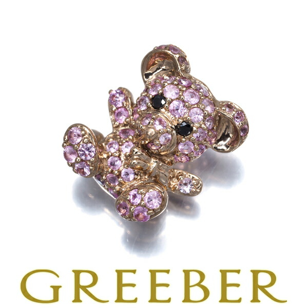 ★ポイント5倍対象商品★ ピンクサファイア 0.60ct ブラックダイヤ ダイヤモンド 0.02ct ベア ペンダント トップ K18PG Pendant【中古】GENJ|グリーバー
