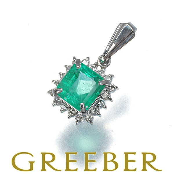 ★ポイント5倍対象商品★エメラルド 0.923ct ダイヤ ダイヤモンド 0.16ct クラシック ペンダント トップ Pt900 Pendant【中古】GENJ