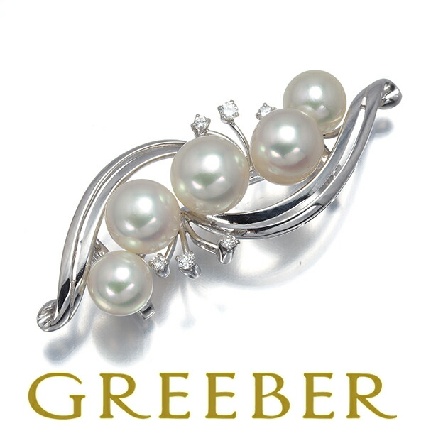★ 尖んがり10倍客体商いもの ★ MIKIMOTO ミキモト 帯留め パール 真珠 6.3-7.9粍 金剛石 金剛石 岩礁 K14WG 【中古】BLJ