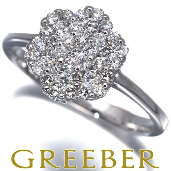 ダイヤ ダイヤモンド 0.50ct パヴェ フラワー リング K18WG Ring 指輪 【中古】GENJ
