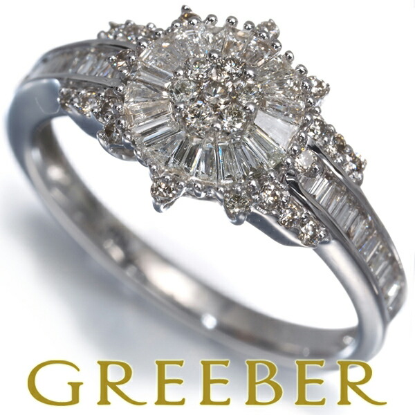 ライトブラウン ダイヤ ダイヤモンド 0.62ct テーパー 2種カット クラシック リング K18WG Ring 指輪 【中古】GENJ|グリーバー