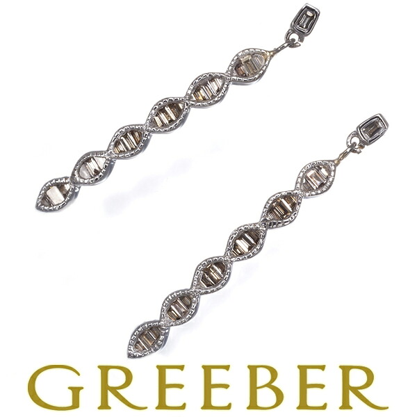 ダイヤ ダイヤモンド 0.10ct/0.10ct ミルグレイン バゲットカット ピアス K18WG Pierce【中古】GENJ