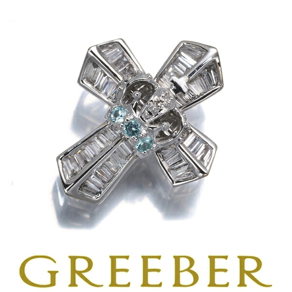 ★ポイント5倍対象商品★ 笠原真寿美 ペンダント トップ ダイヤ ダイヤモンド 0.34ct パライバトルマリン 0.04ct クロス K18WG Pendant【中古】BLJ