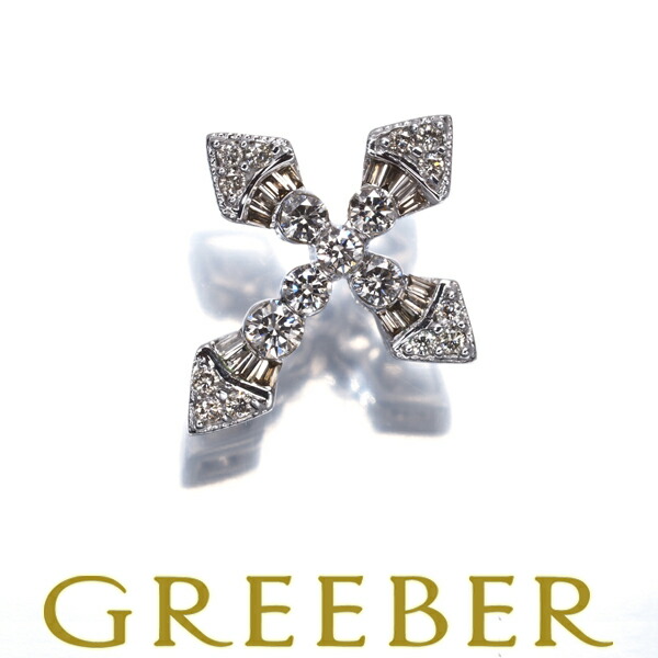 ダイヤ ダイヤモンド クロス テーパー 2種カット ペンダント トップ K18WG Pendant【中古】GENJ