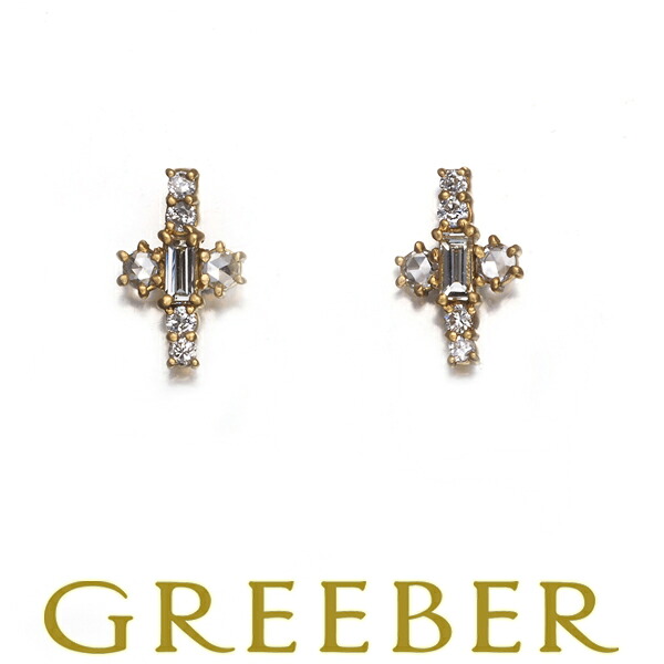 ローズカット ダイヤ ダイヤモンド 0.10ct/0.10ct 3種カット クロス ピアス K18YG Pierce【中古】GENJ 大幅値下げ品|グリーバー