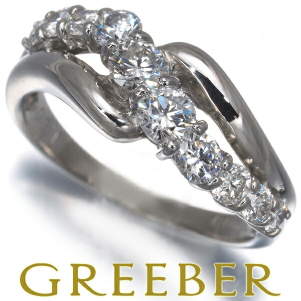 ダイヤ ダイヤモンド 1.00ct ウェーブ リング Pt900 Ring 指輪 【中古】GENJ